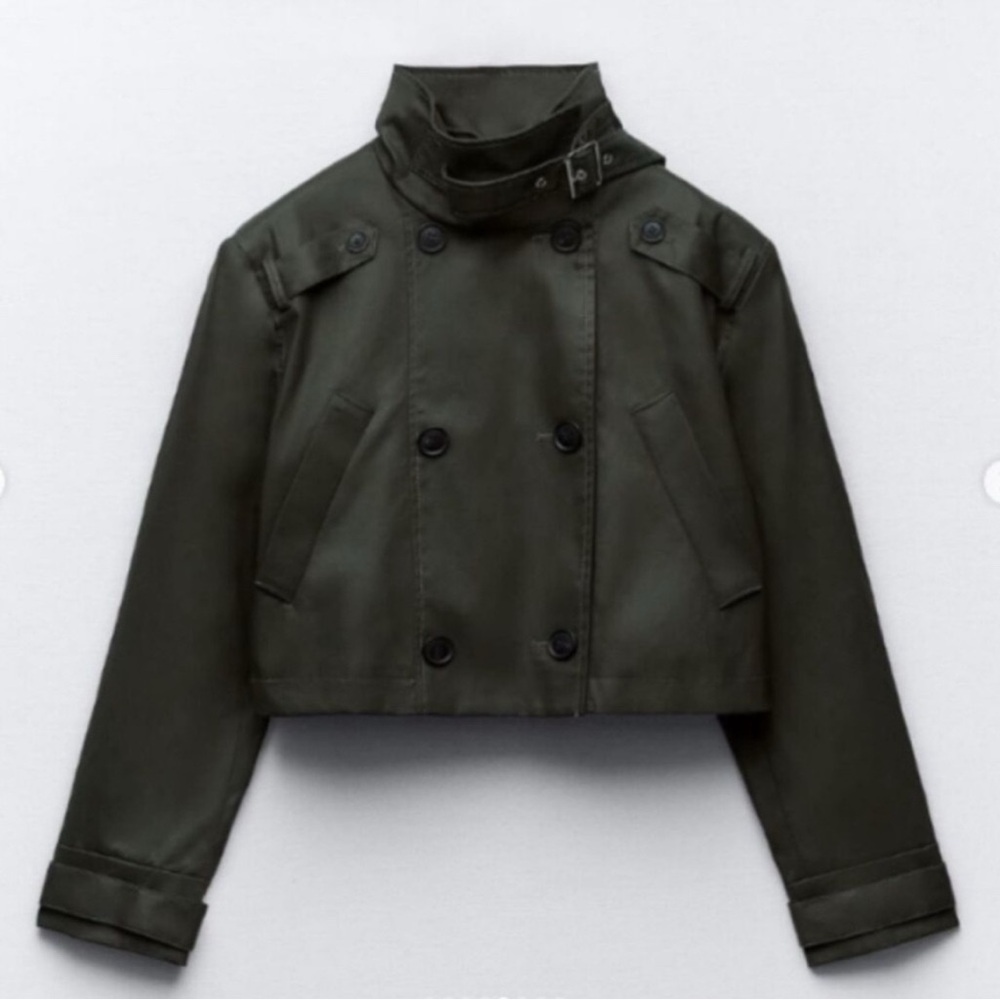 Zara Dark Green Cropped Utility Jacket